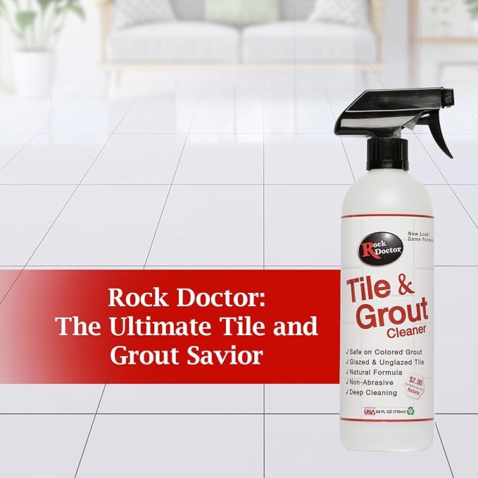 Rock Doctor Natural Tile and Grout Cleaner with brush, Remove Stains Dirt, Oil, and Soap Scum, Heavy Duty Non-Abrasive Tile Cleaner, Natural Formula