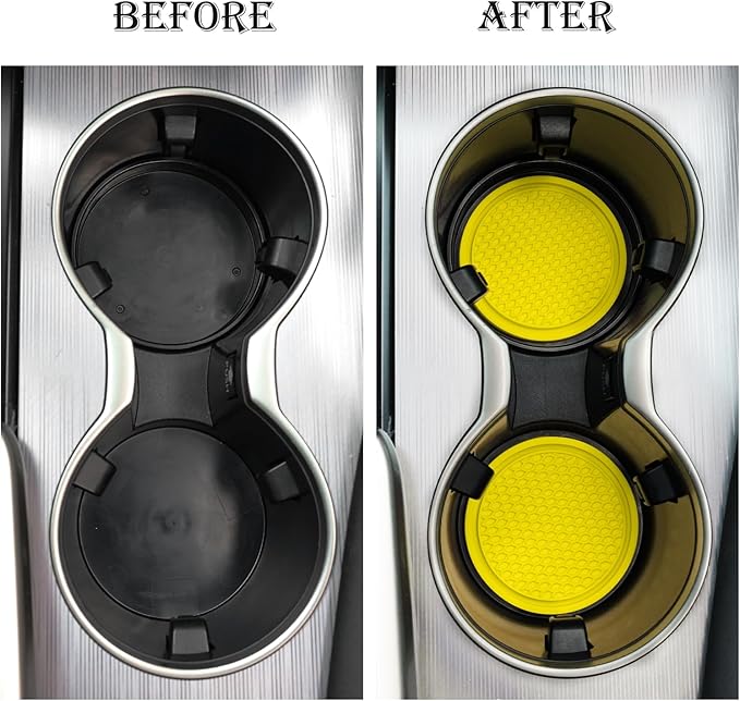 SINGARO Car Cup Coaster, 4PCS Universal Non-Slip Cup Holders Embedded in Ornaments Coaster, Car Interior Accessories, Yellow