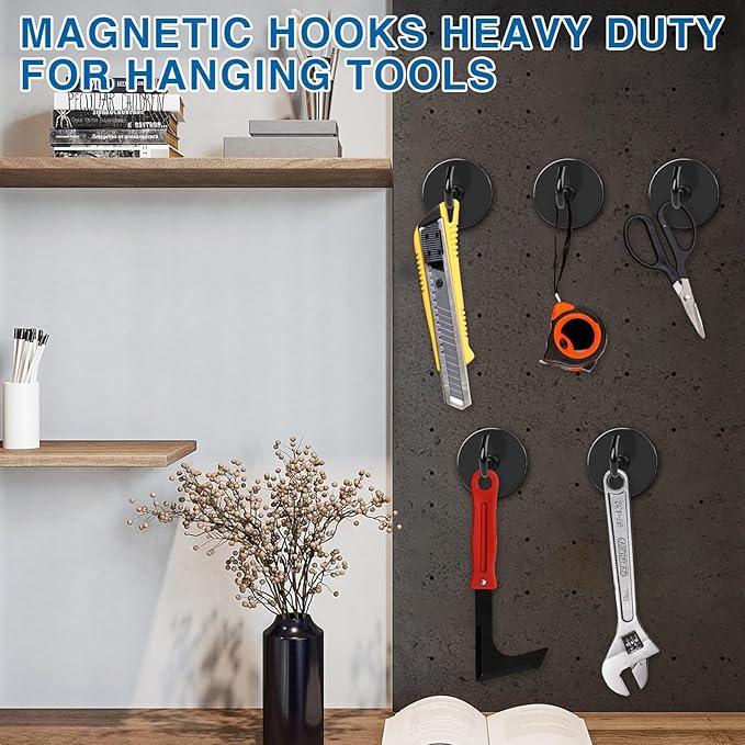 LOVIMAG Magnetic Hooks for Cuise Cabins, 170lbs+ Magnet Hooks Cruise Essentials 2026, Strong Magnets with Hooks Heavy Duty for Toolroom, Garage, Grills -25 Pack Black
