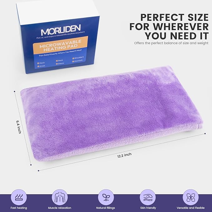Microwave Heating Pad with Washable Cover, 6.5 X 12“ Microwavable Heating Pads for Neck and Shoulders and Back, Warm Compress for Knee, Muscles, Joints, Wrist, Abdomen (Purple)