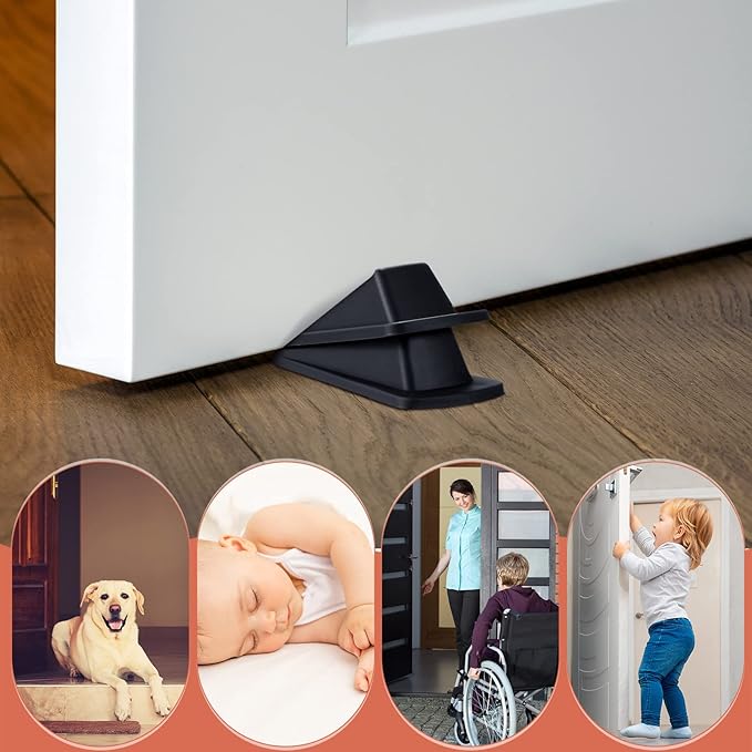 Frienda 36 Pcs Door Stoppers Bulk for Bottom of Door Rubber Door Wedge Stop Height up to 1.2 Inches Sturdy Door Stop Bulk for Heavy Duty Door Bottom Carpet Tile Concrete Wooden Floor (Black)