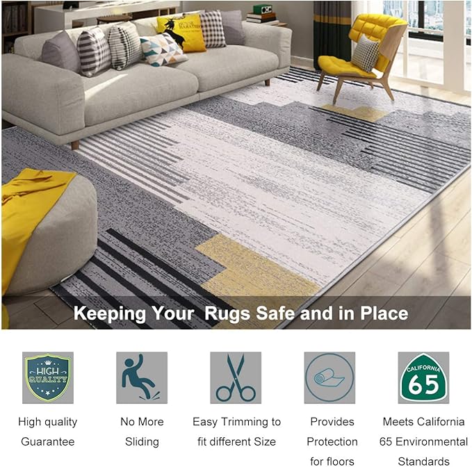 Non-Slip Rug Pad Grippers - 8x11 Ft, 1/8" Thick, (Felt + Rubber) Double Layers Area Carpet Mat Tap, Provides Protection and Cushioning for Hardwood or Tile Floors
