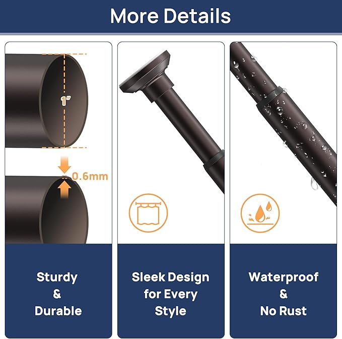 ENJOYBASICS Shower Curtain Rod 30 to 76 Inches, 1 Inch Stainless Steel Adjustable Spring Tension Rods No Drill for Bathroom, Closet, Window, Room Divider, Never Rust, Non Slip, Bronze