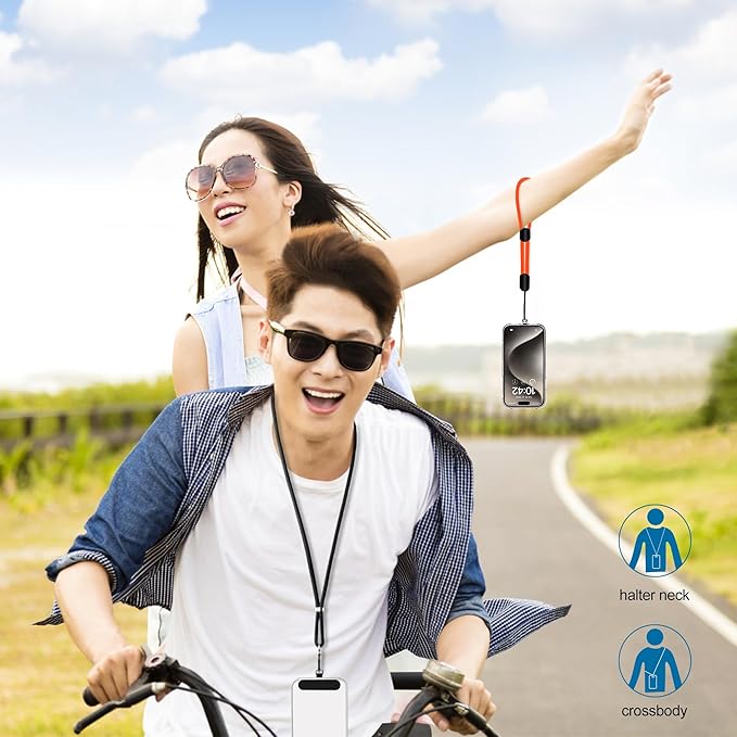 takyu Phone Lanyard, 2 Pack Adjustable CellPhone Lanyard Crossbody Neck Strap & 2 Pack Wrist Strap & Nylon Tether Tabs Compatible for iPhone Android Smartphones Orange Black
