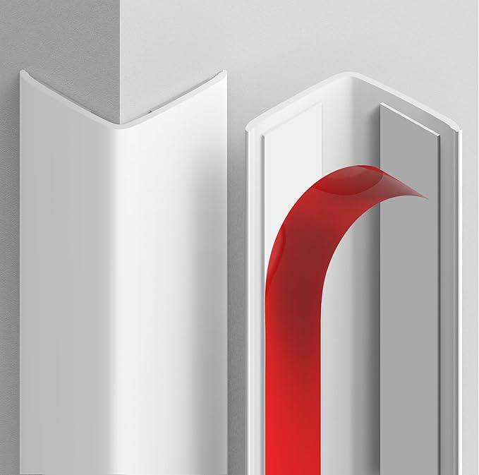 Frychee Wall Corner Protector, Walls Edge Protector,Self-Adhesive Wall Corner Guards, PVC Double Side Edge Protector, Furniture Stairs Guard (White Self-Adhesive, 2pcs x 47.2" L x 1.97" W)