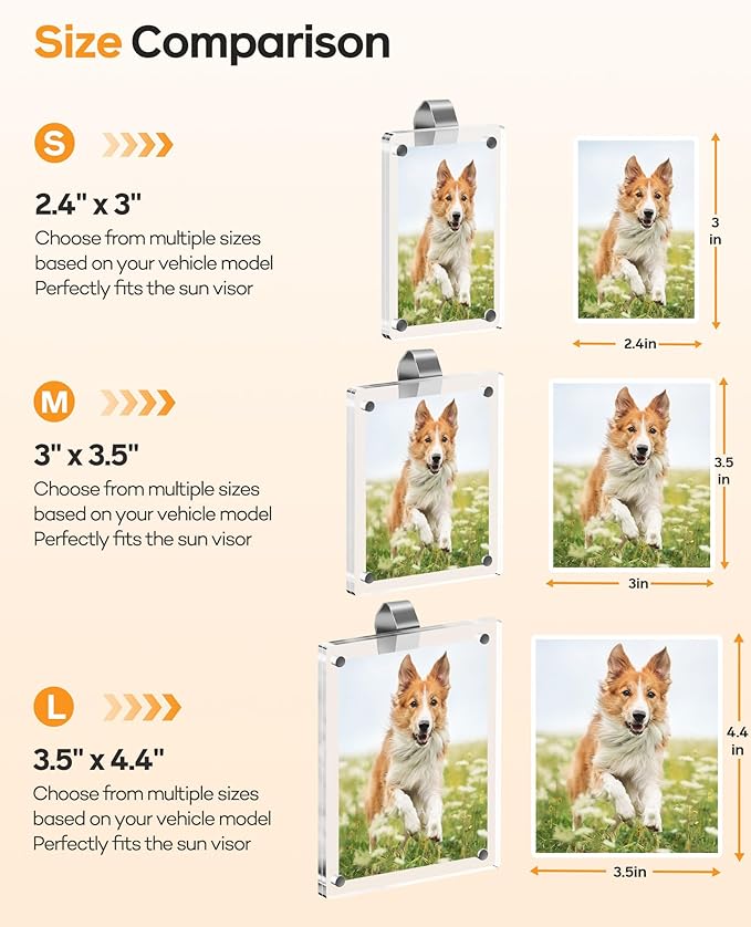 2Pcs Large Car Sun Visor Photo Clip β Magnetic 3.5"x 4.4" Acrylic Frame for Instax Wide& Polaroid i-Type Photos, Easy Clip-On Display for Car Interior,Car Auto Accessories Gifts for Family & Personal Photos Mother's Day,Father's Day