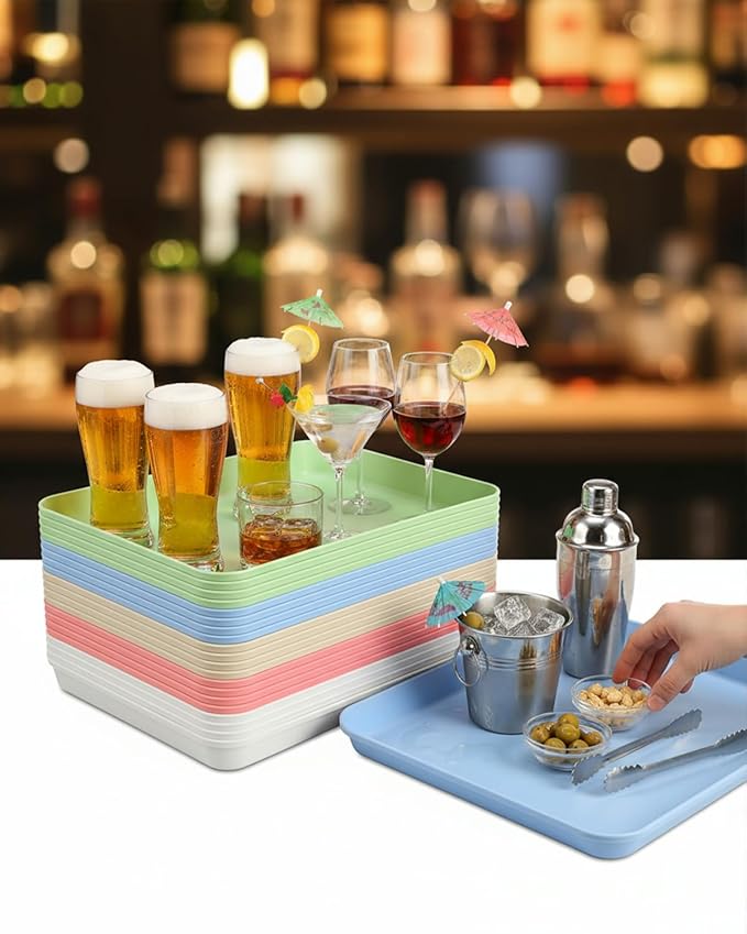 Plastic Serving Trays,20 Pcs Bulk Reusable Food Display Platters, Party Serving Trays for Snack, Fruit, Dessert, Catering Supplies, Restaurant & Hotel Use, 5 Colors,15"x10"