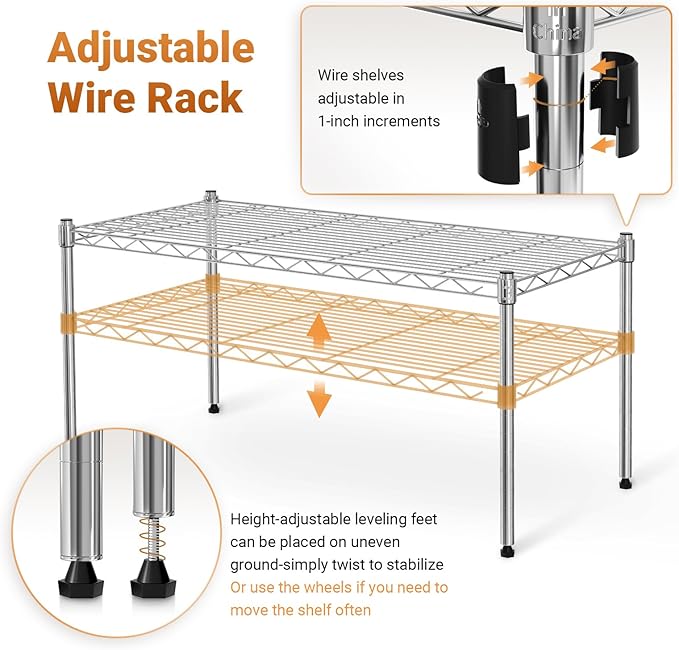 Simple Deluxe 1-Tier Shelving Unit, 29.92" W x 13.78" D x 14.96" H Steel Organizer Wire Rack, Chrome
