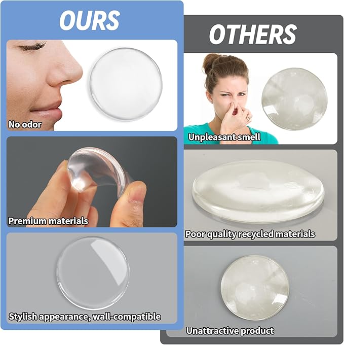 JULBEAR Clear Door Stoppers for Wall, 12PCS Wall Protectors from Door Knobs with Strong Back Adhesive, Quiet, Shock, Absorbent Silicone, Door Knob Wall Protector Door Handle Bumpers (Round 2 inch)