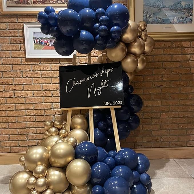 Navy Blue and Gold Balloons Arch Garland Kit, 120PCS Blue and Gold with 18/12/5 Inch Different Sizes for Anniversary Wedding New Year Graduation Baby Shower Wedding Birthday Party Decorations