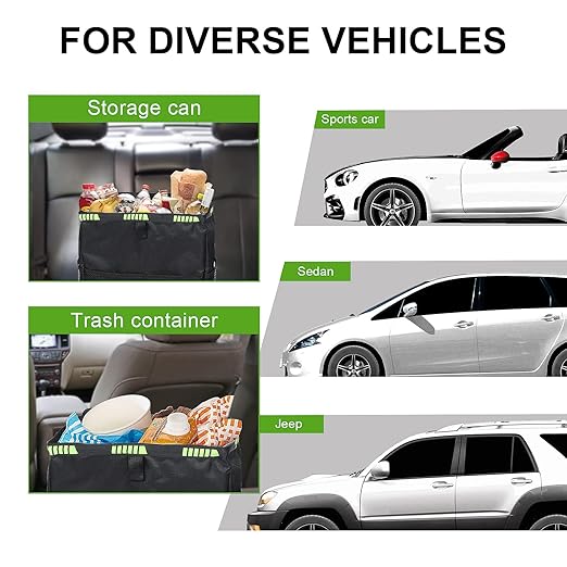 Car Trash Can 3.5 Gallons Ultra Large Car Trash Bag Hanging, Capacity Organizer and Storage with Adjustable Straps, Leakproof Lining and Spring Frame Closure for Interior Stuff Storage
