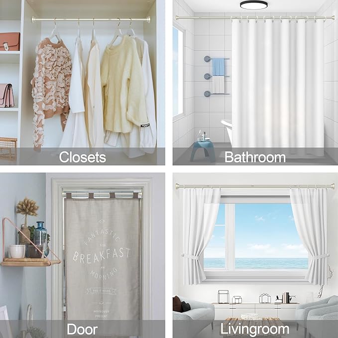 Thestoa Brushed Nickel Shower Curtain Rod Adjustable 43-78 inch, 1"Diameter Spring Tension Curtain Rod No Drill, Anti-Rust Non-Slip Shower Rod for Bathroom Tension Rod