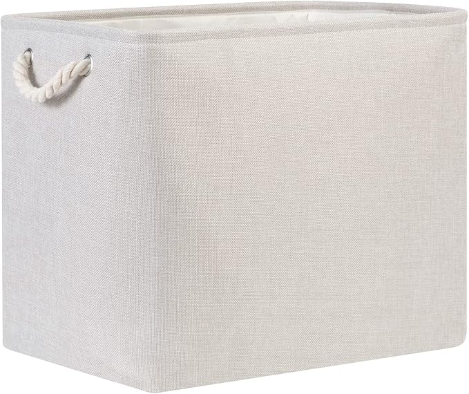 Bidtakay Fabric Beige Baskets, Extra Large Organization Baskets for Clothes, Set of 2 Collapsible Storage Bins for Shelves Cabinet, 17x12x15 In Organizing Bins for Bedroom Blankets Pillow Towels Storage