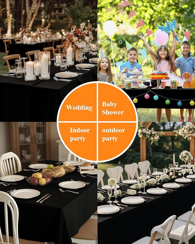 Goodluck 2 Pack Black Tablecloth 90 x 132 Inch – Rectangular Polyester Table Cloth, 6-8 Ft Tables – Reusable, Machine Washable Cover for Wedding, Birthday, Party Banquet and Event Decoration
