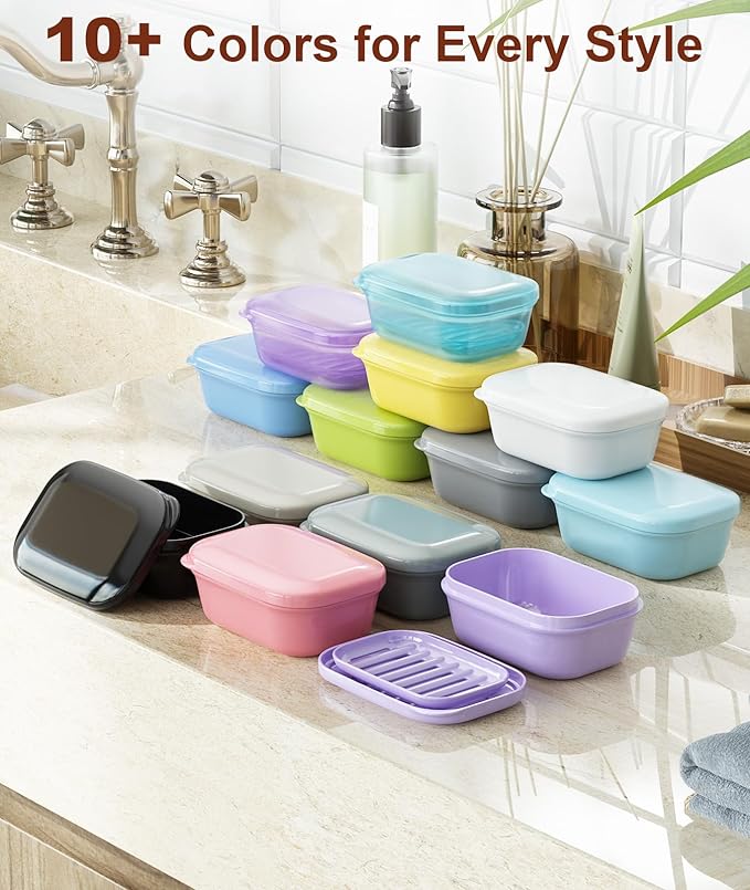 Quatish Leakproof Soap Dish with Lid & Draining Layer, Shatterproof Travel Bar Soap Holder Case Container, Portable Travel Size Toiletries Essentials for Camping, Gym, Bathroom, Greygreen