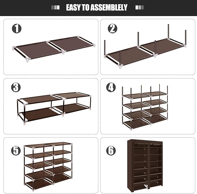 ERONE Shoe Rack Storage Organizer, 28 Pairs Portable Double Row with Nonwoven Fabric Cover Shoe Shelf Cabinet for Closet
