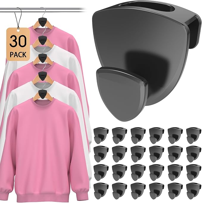 Space Saving Hanger Hooks 30Pcs, Upgrade Heavy Duty Space Saver Hangers Connector Hooks for Clothes, Premium Hanging Closet Organizer for Dorm, Garment Hanging Hooks, Black