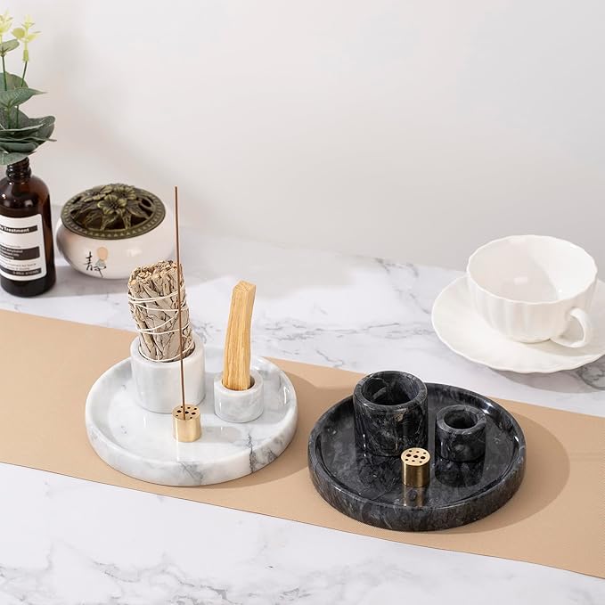 4 in 1 Marble Incense Holder, Natural Marble Incense Burner for Meditation, 9 Incense Holes Suitable for Most Incense Types (Black)