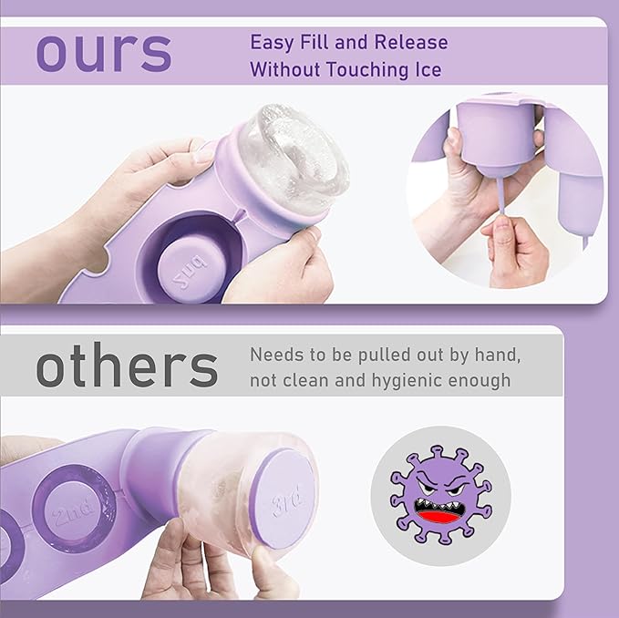 Ice Mold for Stanley Cup 30/40 Oz - Easy Fill and Release Without Touching Ice, Silicone Ice Cube Tray with Clear Lid and Bin for Freezer, Whiskey, Cocktail (Purple)