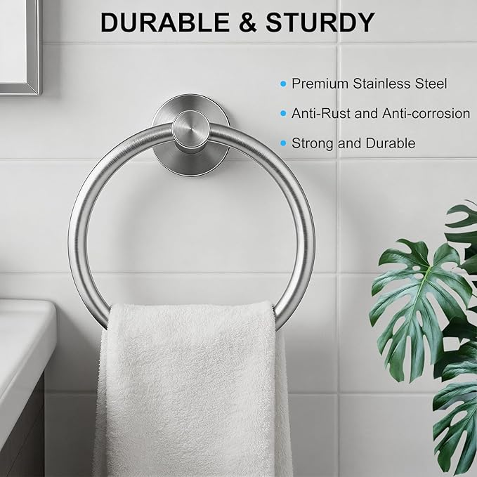SetSail Towel Holder for Bathroom Wall, Silver Towel Ring, Stainless Steel Hand Towel Holder, Heavy Duty Towel Hanger for Bath and Kitchen, Drill Hole Installation