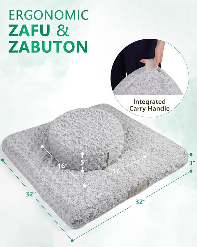 Hihealer Meditation Cushion Set – Large Rose Velvet Zafu & Zabuton Floor Pillow Traditional Tibetan Yoga Bolster for Adults Buckwheat Filled for Comfort Support