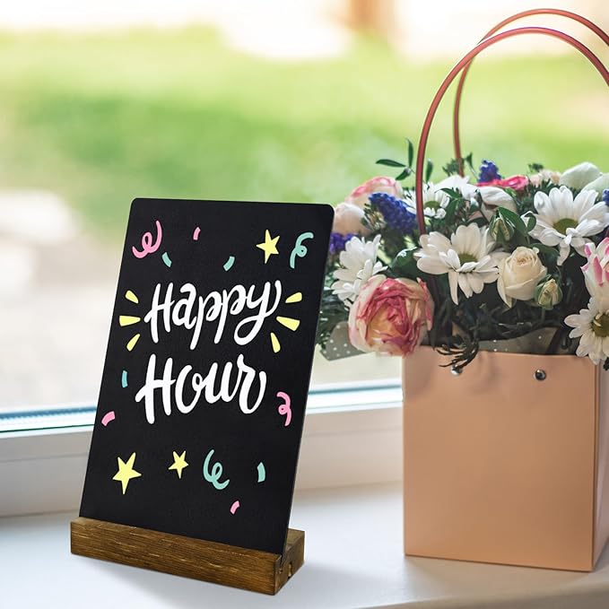 Small Chalkboard Sign with Stand, 8x5'' Table Top Double-Sided Mini Board With Wooden Base for Food Messages, Restaurant, Bar, Party, Store Decoration (1 Pack)