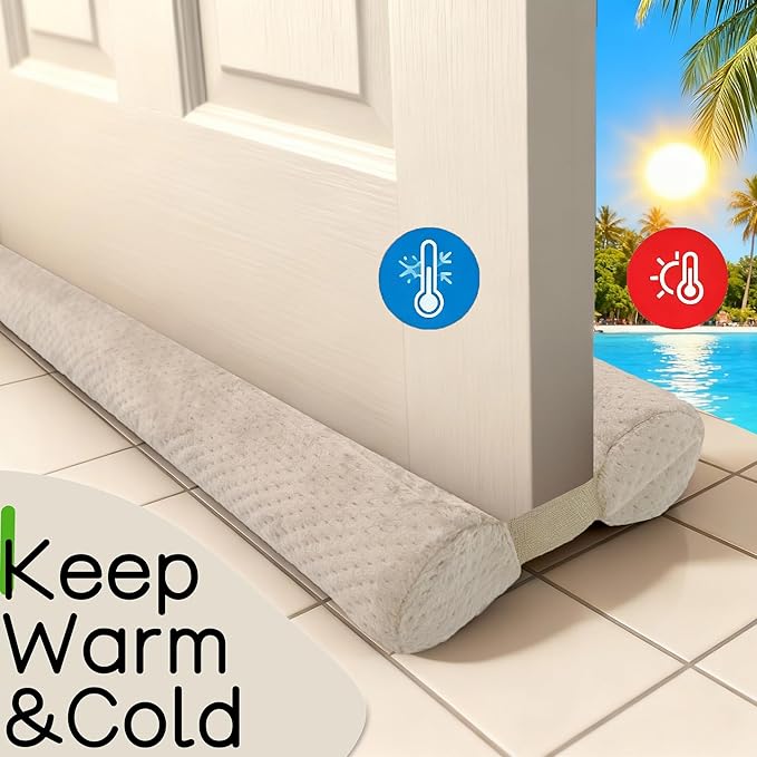 Under Door Draft Stopper Door, Sweep Weather Stripping, Double-Sided Windproof Seal Noise Blocker Window Breeze Blocker, Adjustable 32'' to 39'' Gap Filler, Beige