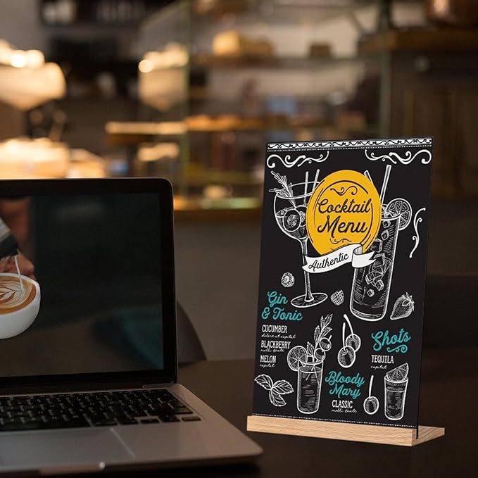 Tabletop Chalkboard with Wood Stand - 2 Pack, 8 x 12 Inch Double Sided Blackboard Food Signs Menu Message Boards for Coffee Bar, Lemonade Stand, Party Decoration - Slant Back