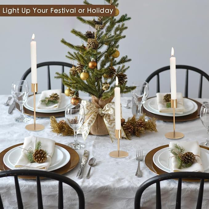 Gold Candlestick Holders - Bulk Decorative Metal Candelabra for Taper Candles - Fit 0.8 Inch Diameter - Gold Taper Candle Stands for Wedding Home Party Table Decor (Set of 18)