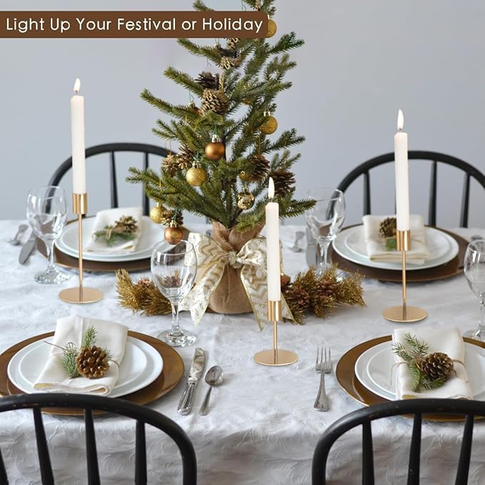 Gold Candlestick Holders - Bulk Decorative Metal Candelabra for Taper Candles, Fits 0.8 Inch Diameter, Gold Taper Candle Stands for Wedding, Home, Party Table Decor (Set of 54)