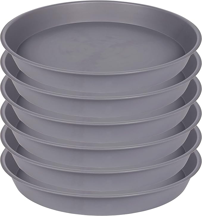 Bleuhome 6 Pack of 7-8 inch Plant Saucer, Heavy Duty Plastic Plant Water Tray 8 inch Round, Flower Plant Saucers for Indoors No Holes, Plant Dishes Saucer for Planter 7"/8" (8", Cement Gray)