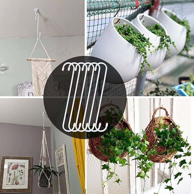 ESFUN 6 Pack 12 inch Extra Large S Hooks White Heavy Duty Plant Hanging Hooks Long S Shaped Extension Hooks for Kitchenware,Utensils,Pergola,Closet,Flower Basket,Garden,Patio,Indoor Outdoor Uses