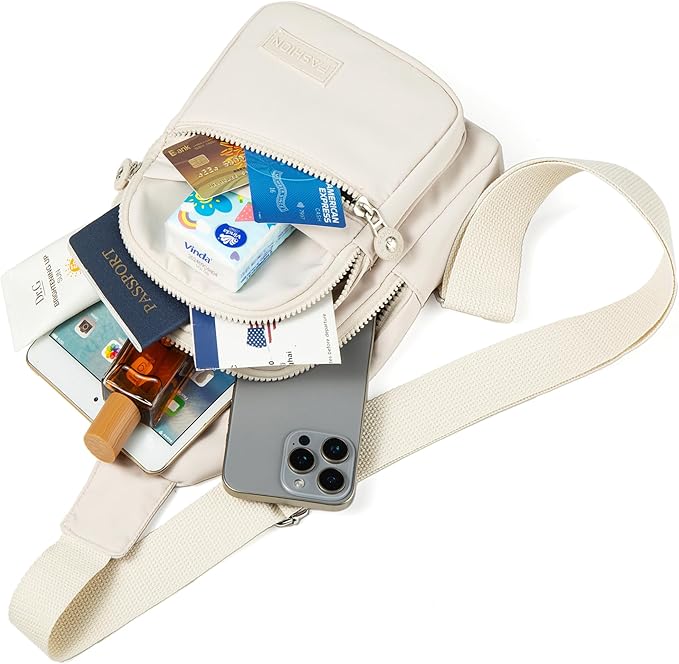 Banelu Sling Bag Small Crossbody Bags for Women Men, Cross Body Bag Sling Backpack for Outdoors Sports Hiking - Beige