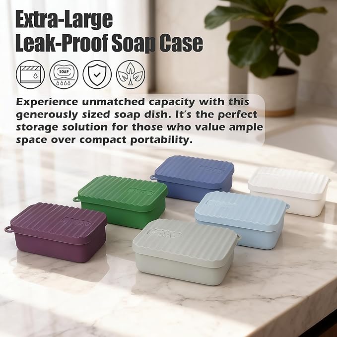Extra Large Enhanced Leak Proof Shampoo and Conditioner Bar Travel Case with Draining Layer, Keep Soap Dry – for Extended Trips, Camping, Outdoor Adventures, or Truck Drivers (Deep Green)