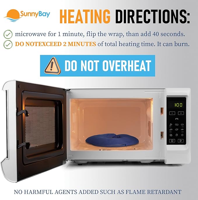 SunnyBay Microwave Heating Pad, Microwavable Heated Neck Pillow for Moist Hot Therapy, Heated Neck and Shoulder Wrap with Wheat Filling and Washable Cover, 12"X12"X2", 2.5 lbs, Navy Blue