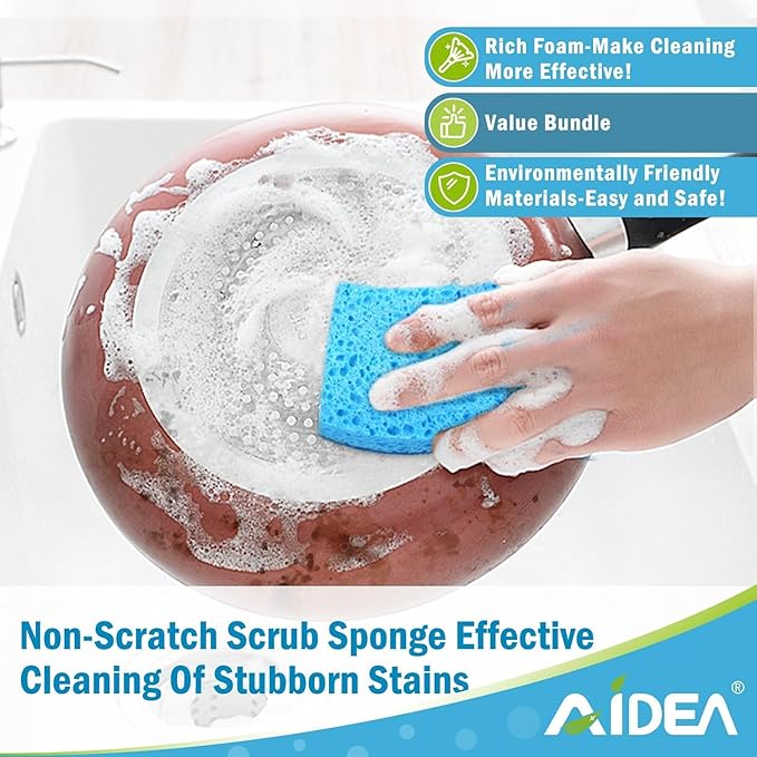 AIDEA Sponges Kitchen, Non-Scratch Scrub Sponge, 24-Count, Sponges for Non-Stick Cookware, Kitchen Sponge for Dishes, Cleans Fast Without Scratching, Cleaning Power for Kitchen, Bathroom, Household