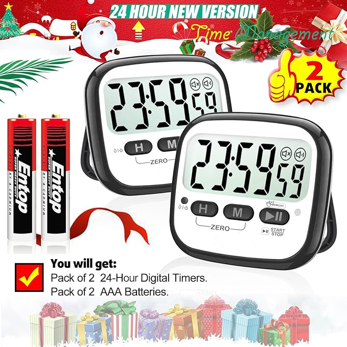 2-Pack Magnetic Kitchen Timers for Cooking, Digital Stop Watch Countdown Timer for Kids, Teachers, Classroom, Office, Exercise - Battery Included