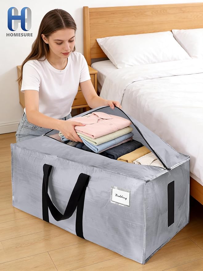 HOMESURE Supports 200lbs Heavy Duty Moving Bags - Strong Zipper & Wrap-Around Handles - Water-Resistant Storage Totes, Durable Alternative to Moving Boxes - 8 Pack - Silver