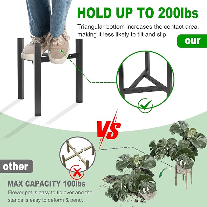 Airpark Plant Stand Indoor Adjustable, Metal Modern Plant Stands, Heavy Duty Stable Plant Pot Flower Holder Indoor Outdoor Corner, Fit 8 9 10 11 12 inch Pots, Black (Pot & Plant Not Included)