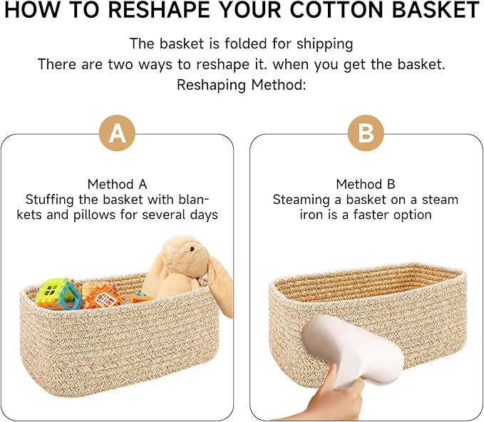 MiniArk Small Storage Baskets for Organizing | Closet Organizer Bins | Shelf Toy Basket | Woven Rope Baskets | Cube Decorative Box | Shallow Basket | 13x8.5x5.1” | 3 Packs Mixed Grey