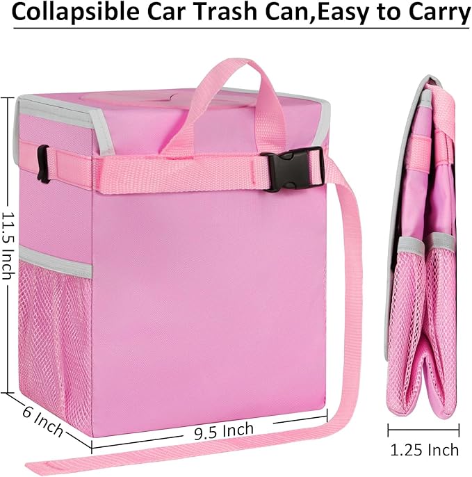 ELONGRIVER Car Trash Can Bin for Back Seat Leak Proof, Cute Car Trash Bag Hanging, Vehicle Trash Can for SUV Truck Van, Automotive Garbage Cans Front Seat Pink