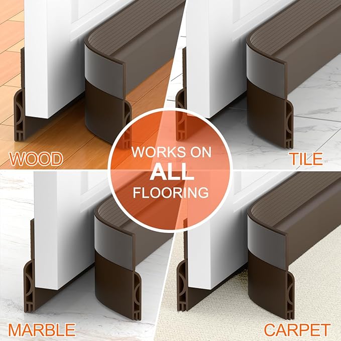 Door Draft Stopper for Bottom of Door, Adjustable Weather Stripping Door Seal for Cold Insulation, Under Door Sweep for Exterior & Interior Doors, Door Bottom Seal Blocker Noise (39inch,Brown)