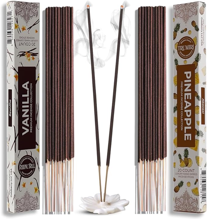 Trumiri Incense Sticks - Combo Pack of 40 Insence-Sticks - 20 Vanilla + 20 Pineapple - Insenses - Insents - Incents - Inscense - Incence - Incienso - All Natural Incense Sticks