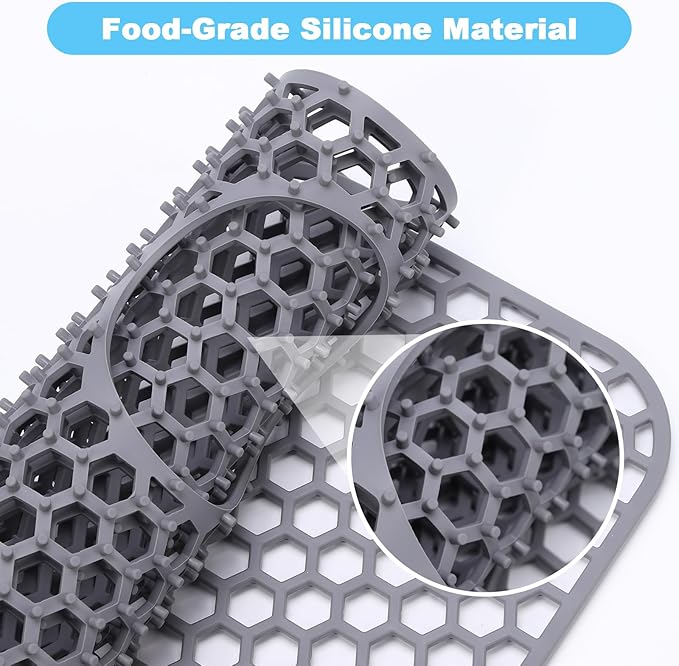 Silicone Sink Mat 25.78"x 14" Heat Resistant Sink Protectors for Kitchen Sink Bottom, Non-Slip Faucet Mat for Stainless Steel(Rear Drain)