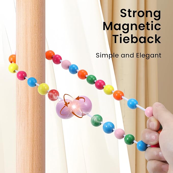 KLOGTSIND Magnetic Curtain Tiebacks, Curtain Tie Backs for Curtains 6 Pack, Wood Bead Curtain Tiebacks, Curtain Holders for Boho Bedroom Decor, Baby Nursery Decor, Farmhouse Décor