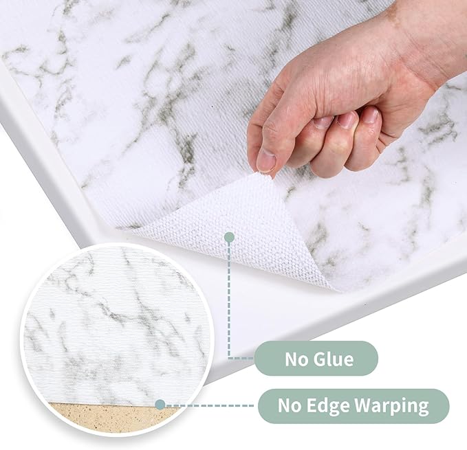 Drawer and Shelf Liner for Kitchen Cabinet: 12 in X 49.21 Ft Non-Slip Waterproof Shelf Paper, Non-Adhesive Refrigerator Liners, White Marble Easy Liners for Bathroom with Knife and Tape Measure