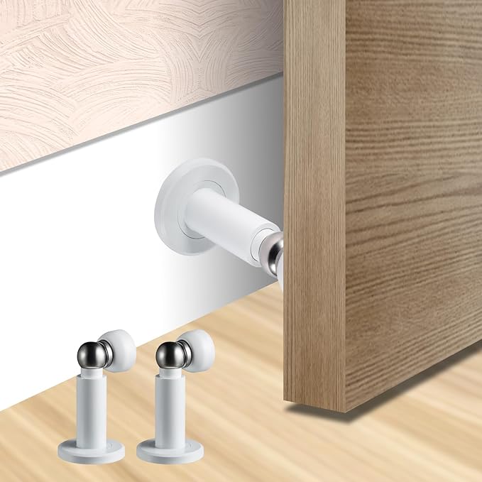 Door Stoppers – Heavy Duty Magnetic Door Stopper for Wall & Bottom of Door – Premium Adjustable Door Stop with Heavy-Duty Windproof Design, Constructed with SUS304 (White-1PCS)