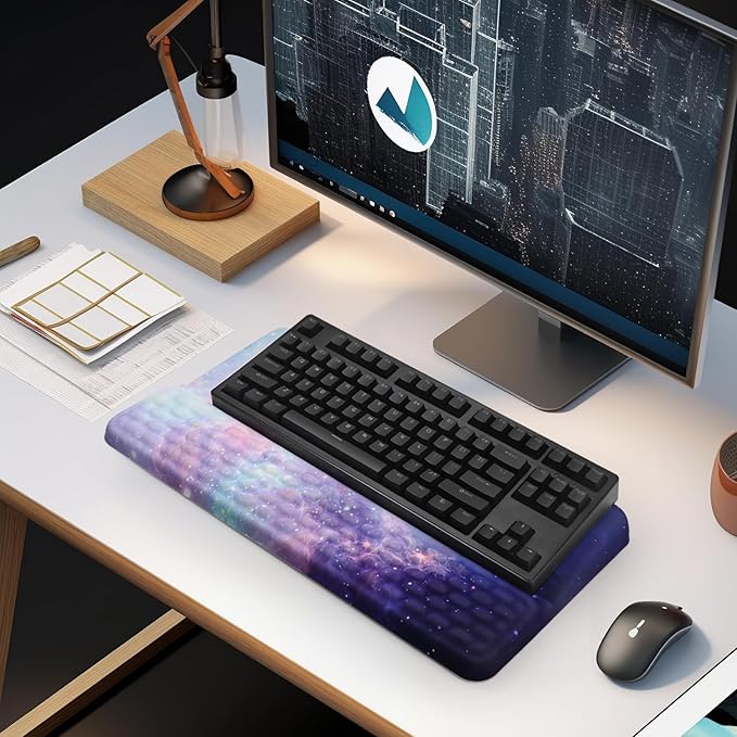 Ergonomic Keyboard Stand with Wrist Rest, Computer Wrist Support Pad, Tilted Keyboard Riser Holder Lift Tray with Wrist Pad, Easy Typing, Comfy Soft Memory Foam Desk Cushion for Office Home