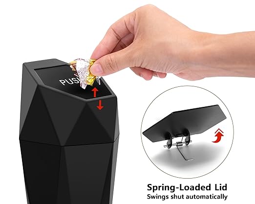 Ginsco 2 Pack Car Trash Can with Lid, Cup Holder Garbage Can for Car, Garbage Bin Car Accessories for Interior, Leakproof Small Trash Bin, Mini Trash Can for Cars, Home, Bedroom, Office (Black)