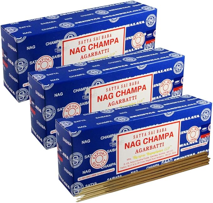 Satya Sai Baba Nag Champa 250g Incense Sticks and Holder Bundle - Pack of 3 (Approx 750 Sticks)